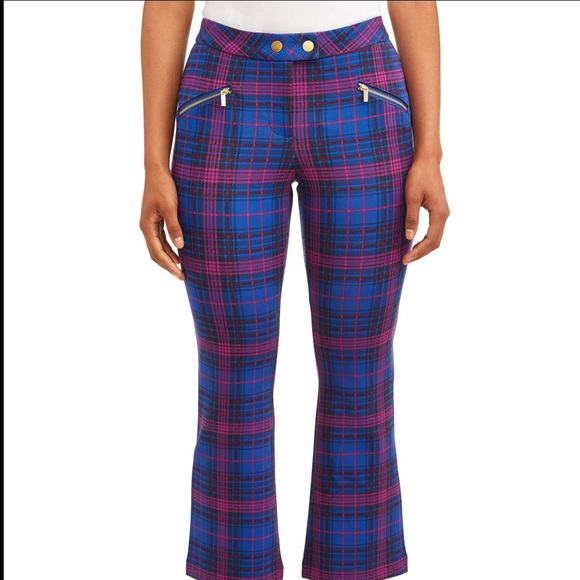 Time and Tru Pants - Plus Size Time & Tru Plaid Purple Capri Flare Pants
